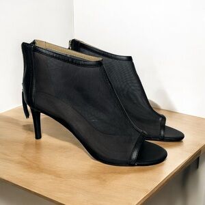 Geox Women’s Size 37 EU 7 US Elegant Black Semi Sheer Fancy Mesh Peep Toe Heels